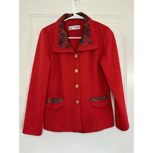 PABLO COLLECTION Vintage Womens Red Paisley Blazer USA Made Petite 10 80’s Retro